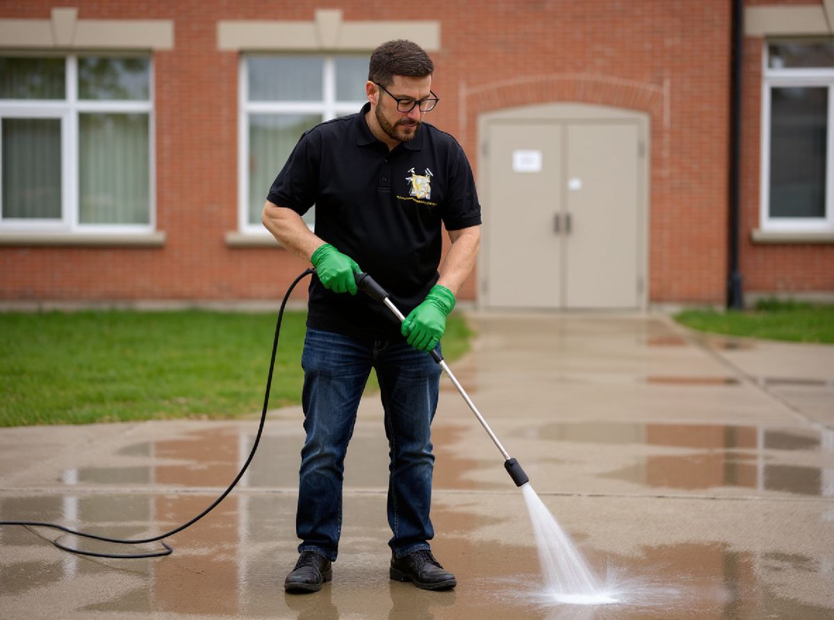 Pressure washing a walkway